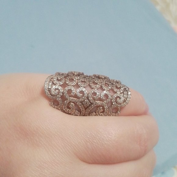 14k Rose Gold Plated Sterling Silver Lab-Created White Sapphire Filigree Ring S7 - Picture 10 of 11